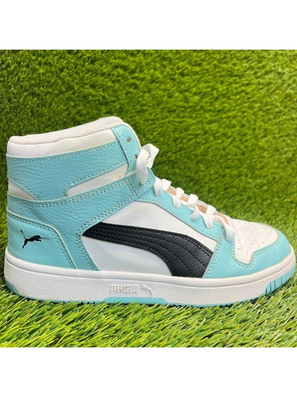 Puma Rebound Layup Boys Size 6Y Blue White Black Athletic Leather Shoes Sneakers